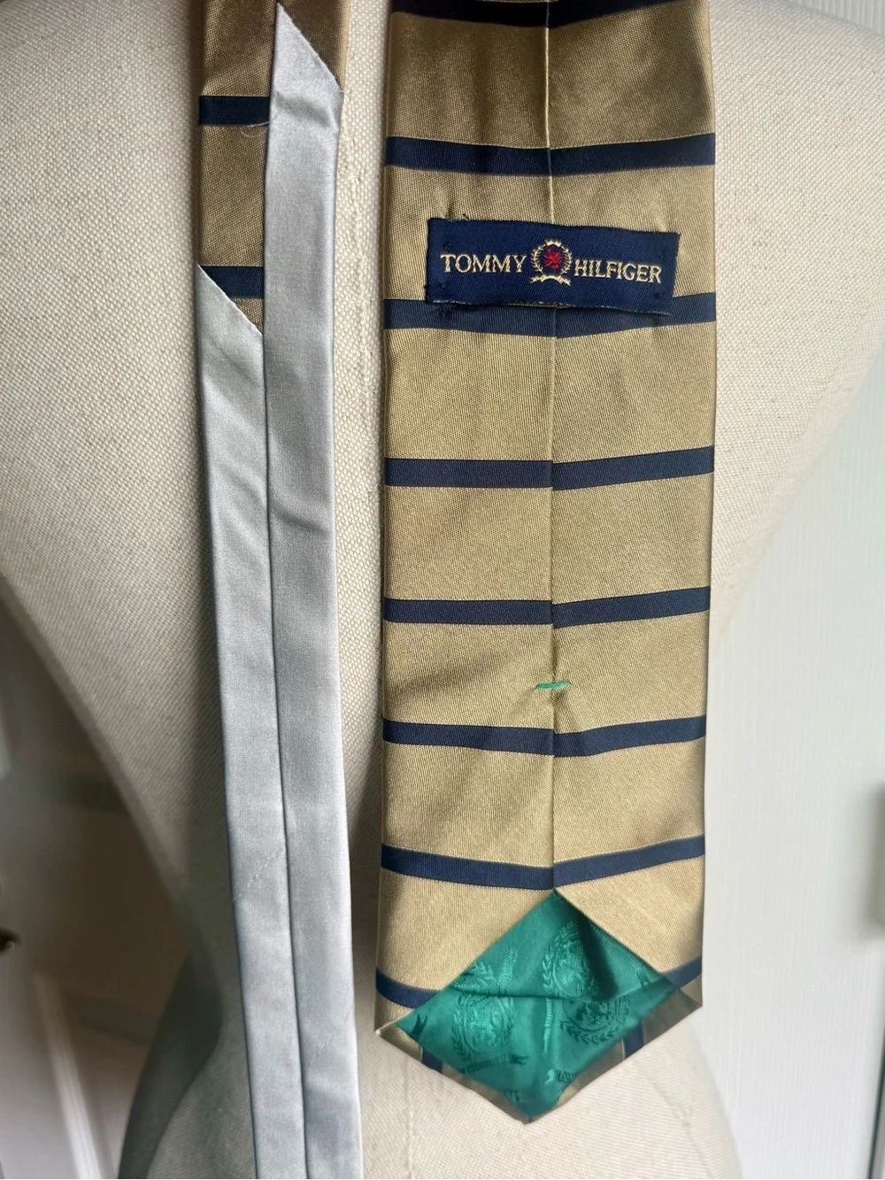 Classic Beige and Navy Striped Men’s Tie